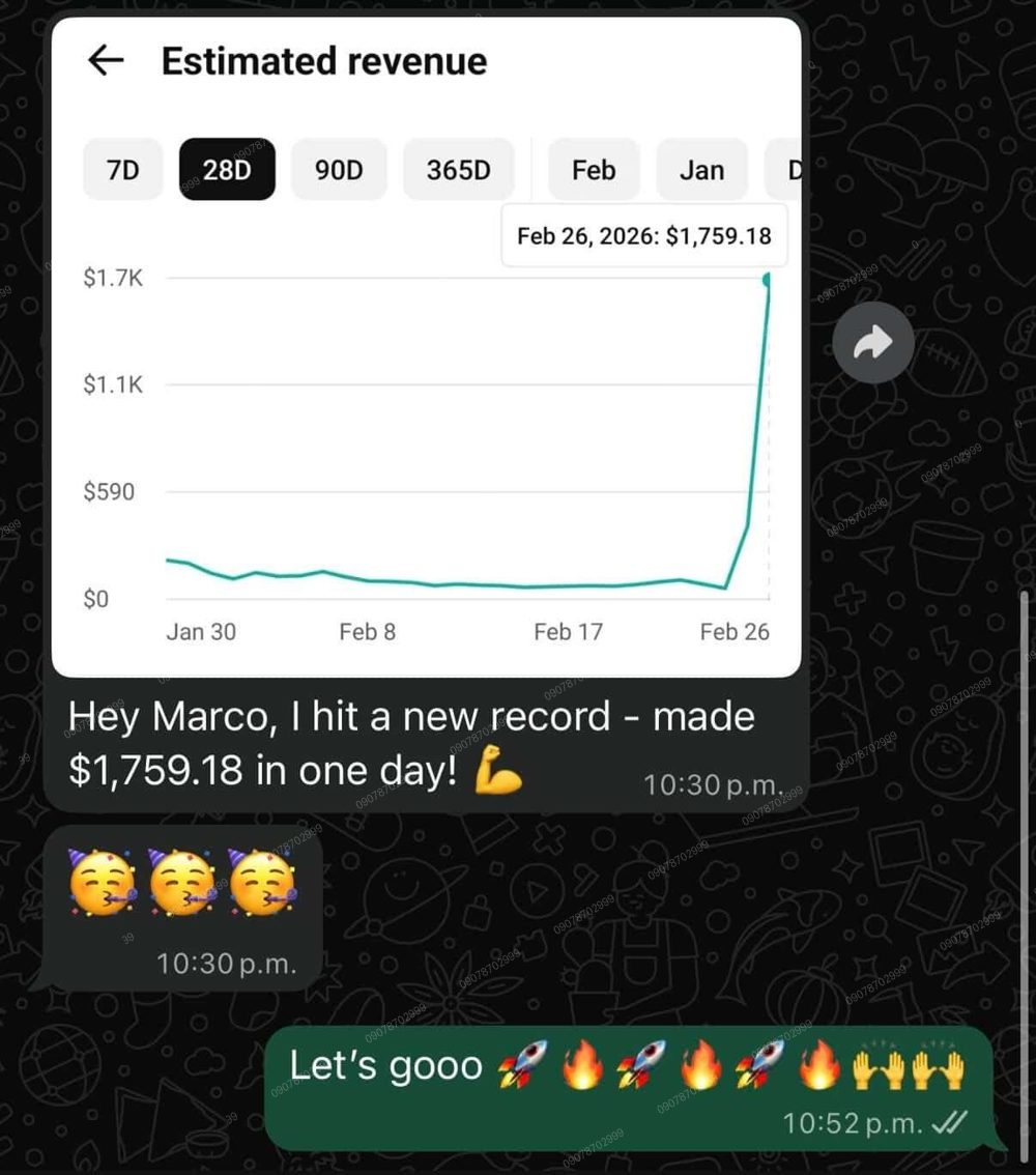 Student message reporting a record day of earnings