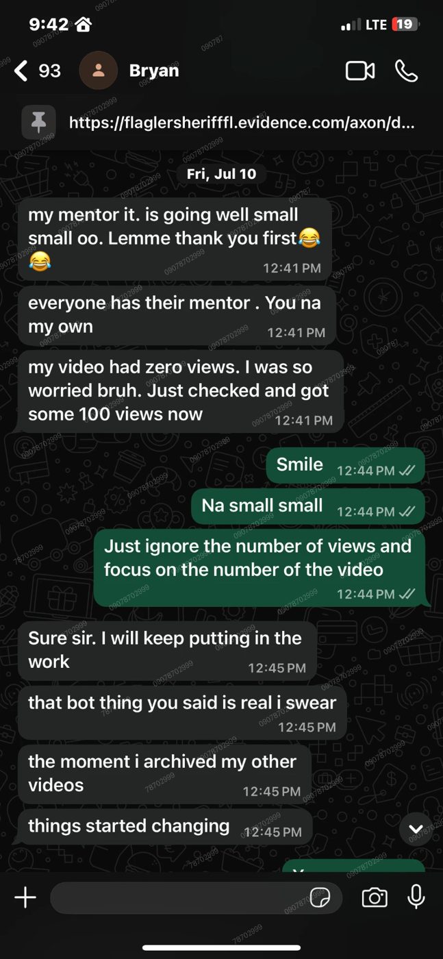 WhatsApp conversation with a student thanking the mentor